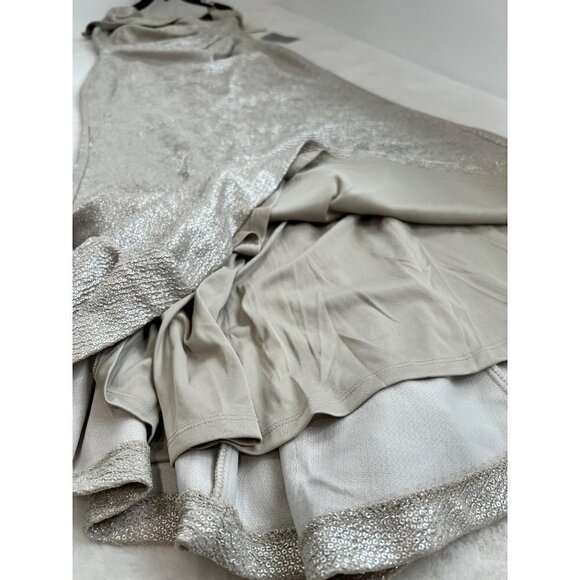 New Eliza J Size 10 One-Shoulder Glitter Mermaid Gown ruching, train Back Beige - Picture 9 of 15